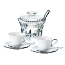 guzzini 咖啡杯 2入+透明糖罐組合, 咖啡杯 2入+咖啡杯(L號)+杯蓋+杯盤*2+湯匙*3, 1組