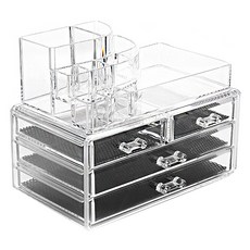 3層抽屜壓克力化妝收納盒, 單色, 1個