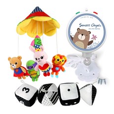 KOOMNARA 夢境超級英雄雙層床鈴玩偶+黑白骰子床鈴玩偶+智能自動音樂盒, 混色