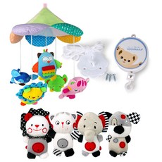 KOOMNARA 夢境動物床鈴玩偶+黑白動物床鈴玩偶+手動音樂盒, 混色