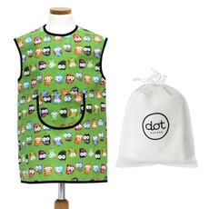 dot RECORD 孩童防水圍裙+收納袋, 綠色貓頭鷹款
