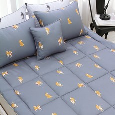 CHOUETTROOM 可愛柴犬半超細纖維薄床墊, 靛藍色