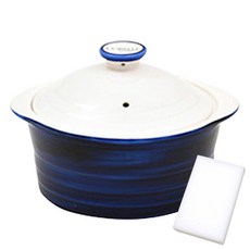 Corelle 康寧 雙耳陶瓷砂鍋 翡翠藍色+鍋蓋+神奇海綿, 1入, 14cm