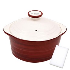 Corelle 康寧 雙耳陶瓷砂鍋 石榴紅色+鍋蓋+神奇海綿, 1入, 18cm