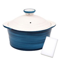 Corelle 康寧 雙耳耐熱陶瓷砂鍋+鍋蓋+神奇海綿 薄荷綠, 1個, 14厘米