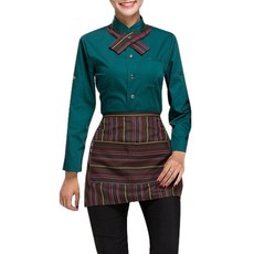 핑크망고 여성 조리사복 셔츠 + 앞치마 L, 그린, 1세트