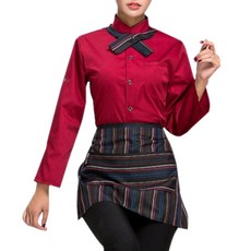 핑크망고 여성 조리사복 셔츠 + 앞치마 L, 레드, 1세트