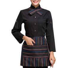 핑크망고 여성 조리사복 셔츠 + 앞치마 L, 블랙, 1세트