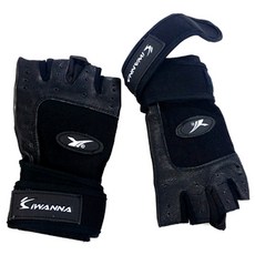韓國 iWANNA 雙層腕帶式健身手套, 黑色, 1個