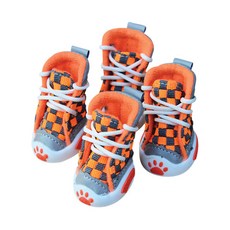 아울리빙 체크무늬 반려동물 신발 4p, 오렌지