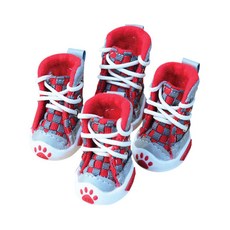 아울리빙 체크무늬 반려동물 신발 4p, 레드