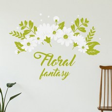 蜜栗 花卉夢幻B重點貼紙, 淡橄欖綠 + 白色