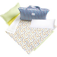 Coney Island 幼稚園用一體型超細纖維午睡枕墊被+專用防水收納袋 隨機出貨, 綠色格紋(墊子)+刺猬款(被子)