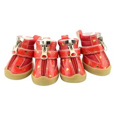 하트뿅뿅 지퍼 반려동물용 신발, 레드, 1개