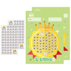 쁘띠팬시 참잘했어요 쿠룸이 ver2 칭찬스티커 2p + 칭찬판 2p, 혼합 색상, 1세트