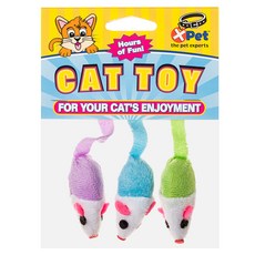 XPet 보들한 털쥐 고양이 장난감, 혼합 색상, 3개