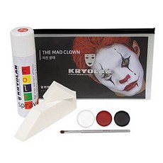 KRYOLAN 小丑彩妝組合, 1組, 特殊化妝彩繪膏補充(白色+黑色+紅色)+乳膠海綿 6入+刷具+噴漆(紅色)+收納袋