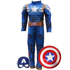 한중 남아용 캡틴 아메리카 코스튬 랜덤 발송 + 가면 + 방패 + 허리띠