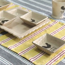 LEV LIFE 水洗亞麻條紋廚房巾 L, 黃底白+紅條紋, 1個