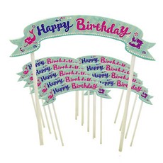 파티팝 생일파티초 케익데코픽 해피버스데이, 인어핑크, 10개입