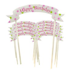 파티팝 생일파티초 케익데코픽 해피버스데이, 핑크도트, 10개입