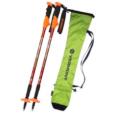 VERMONT 3段登山杖 2入+綠色收納袋, 棒（混色），小袋（綠色）