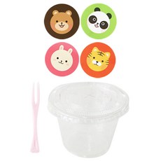 Hwangssinaedosirak 透明瑪芬杯 小 36入 + 平蓋 36入 + 圓形動物貼紙 36入 + 迷你叉子 36入, 1套