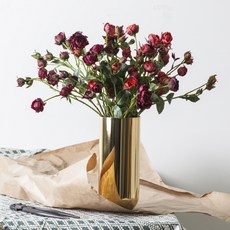 RYMD 迷你玫瑰假花 6入+金屬金色花瓶, 混色