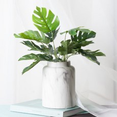 RYMD 龜背芋人造花+大理石大理石花瓶 中型, 混色, 1組