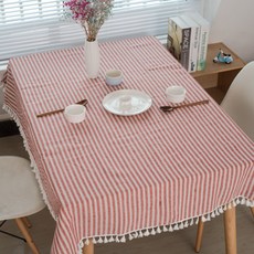 E-Codi 條紋流蘇桌布, 140 x 140 cm, 紅色
