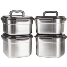 incoc STENCOC手提不鏽鋼保鮮盒組 25號, 手提正方形保鮮盒 1號 2個+2號 2個, 1組