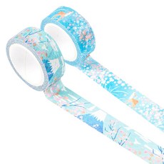 日式插畫紙膠帶 15mm x 7m, 04櫻花雪 + 12花與鹿, 2個