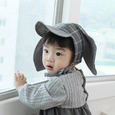 알로하제이 신생아용 체크 토끼귀 모자