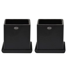 HAPPY WORLD 霧面方形花盆2入 + 花盆托盤2入組, 黑色