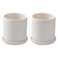 HAPPY WORLD 啞光圓形花盆 2p + 花盆托盤 2p 套組 小, 白色