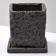 HAPPY WORLD 火山石方形花盆 + 花盆底盤組, 單一顏色, 1個