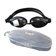 SEEK 優質抗UV防霧成人鍍膜泳鏡 SK-550MR + 泳鏡盒, MRBK(黑色), 1個