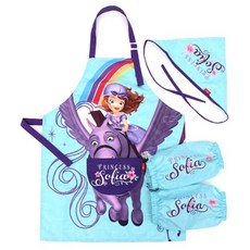 Disney 迪士尼 女童小公主蘇菲亞圖案圍裙+三角頭巾+袖套組