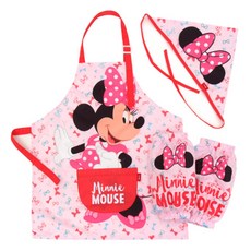 Disney 迪士尼 女孩童米妮圍裙帽3件組
