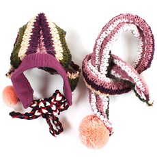 도그맘 반려동물 털모자 + 목도리 세트, 퍼플, 1개