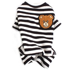 寵物小熊連身針織衣, 黑色 + 象牙白