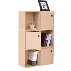 KAZT 方形收納櫃 3入+附門收納櫃 3入, 1組, 自然色