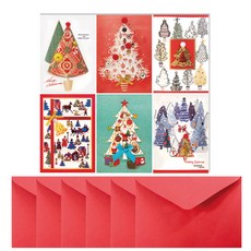 From&To 聖誕樹聖誕卡 6款套組 FS1026, 混合顏色, 1套