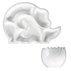 LIEN'CERAMIC 盤子恐龍+恐龍蛋, 白色（腕龍）