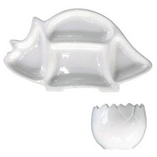 LIEN'CERAMIC 盤子恐龍+恐龍蛋, 白色（三角龍）
