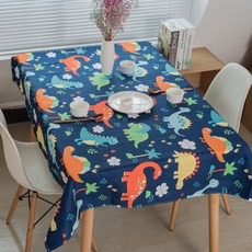 ECODY 恐龍圖案桌巾, 藍色, 90 x 90 厘米