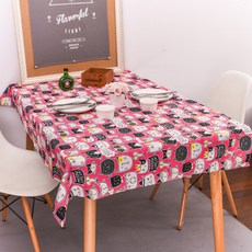 ECODY 貓咪插畫桌巾, 粉色的, 90 x 90 厘米