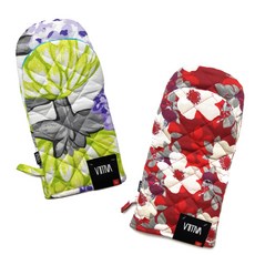 VALLILA 洋薊綠烤箱手套組, 綠色，Rosanna（紅色）, 1套