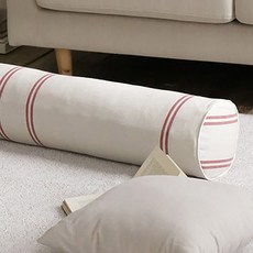 For Home燕麥條紋圓形長抱枕套, 紅色