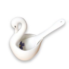 LKmade 본차이나 수채화 바이올렛 주걱 앤 백조받침 세트, 혼합 색상, 1개